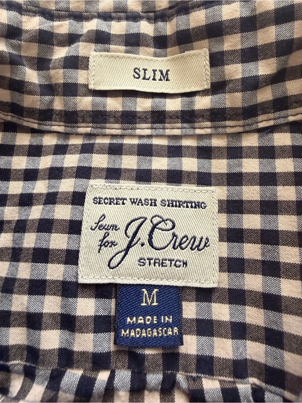 J.Crew Men’s Gingham Button Down Shirt Slim Stretch Medium Black/White Checkered